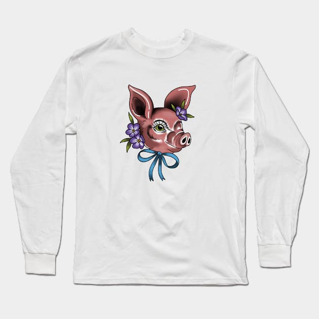 Pig with ribbon Long Sleeve T-Shirt by NicoleHarvey